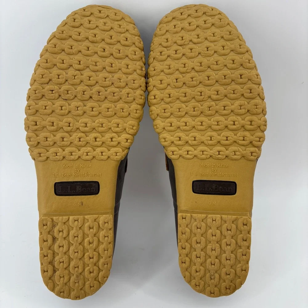 L.L. Bean Mens Rubber Moc Size 9 Brown Tan Duck Shoes Low Top Leather Rain Gear